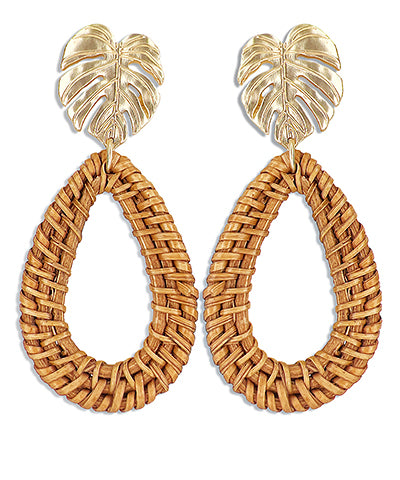 Rattan Terdrop & Monstera Earrings