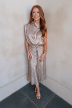Load image into Gallery viewer, Drew Snakeskin Mock Neck Dress- Taupe
