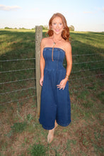 Load image into Gallery viewer, Heartland Strapless Denim Midi Dress
