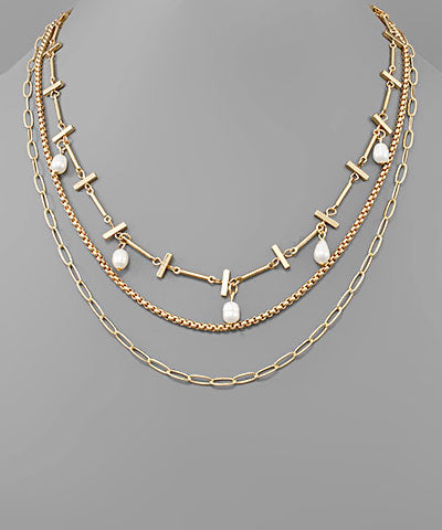 Row Pearl Chain Necklace