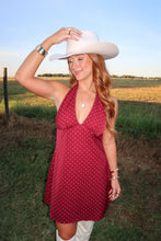 Load image into Gallery viewer, The Flirt Polka Dot Halter Dress-Burgundy
