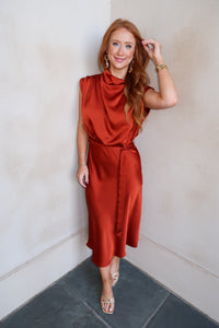 Cindy Cowl Midi Dress- Rust