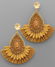 Load image into Gallery viewer, Beaded Teardrop &amp; Raffia Fan Earrings
