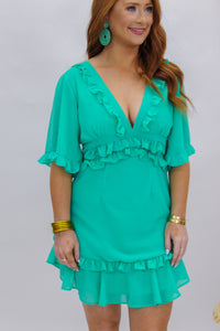 Vibes Vacay Ruffled Mini Dress- Green