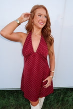 Load image into Gallery viewer, The Flirt Polka Dot Halter Dress-Burgundy
