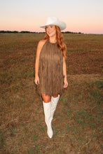 Load image into Gallery viewer, Ella Suede Fringe Dress- Olive
