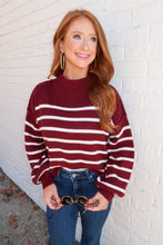 Load image into Gallery viewer, Oxford Stripe Knit Sweater- Burgundy
