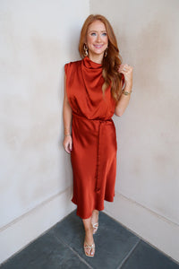 Cindy Cowl Midi Dress- Rust