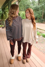 Load image into Gallery viewer, Varsity Striped Mock Neck Sweatshirt-Taupe
