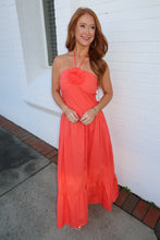 Load image into Gallery viewer, Poplin Rosette Halter Neck Midi Dress-Coral
