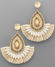 Load image into Gallery viewer, Beaded Teardrop &amp; Raffia Fan Earrings
