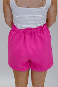 Dolly Ruffle Elastic Waist Shorts- Hot Pink