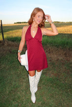 Load image into Gallery viewer, The Flirt Polka Dot Halter Dress-Burgundy
