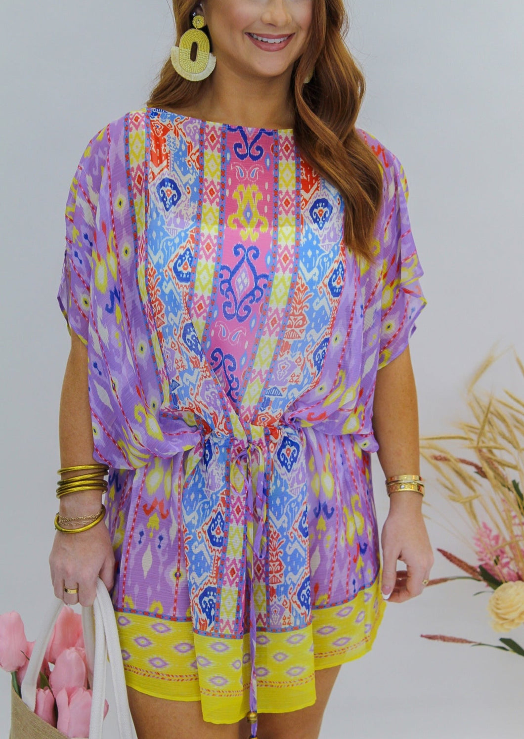 Aztec Print Chiffon Cover Up- Purple