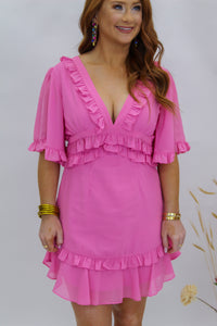 Vibes Vacay Ruffled Mini Dress- Pink
