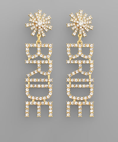 Pave BRIDE Letter Drop Earrings