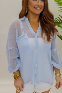 Sunbathing Knit Button Up- Blue