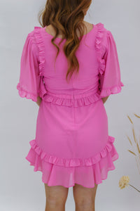 Vibes Vacay Ruffled Mini Dress- Pink