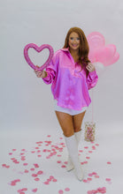 Load image into Gallery viewer, Busy Babe Oversized Satin Button Down- Pink
