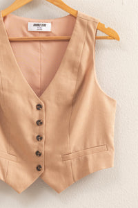 Lady Button Down Vest- Taupe