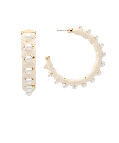 Wrapped Raffia Peal Hoops