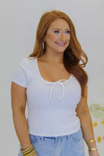 Load image into Gallery viewer, Jules Scoop Neck Bow Top- White
