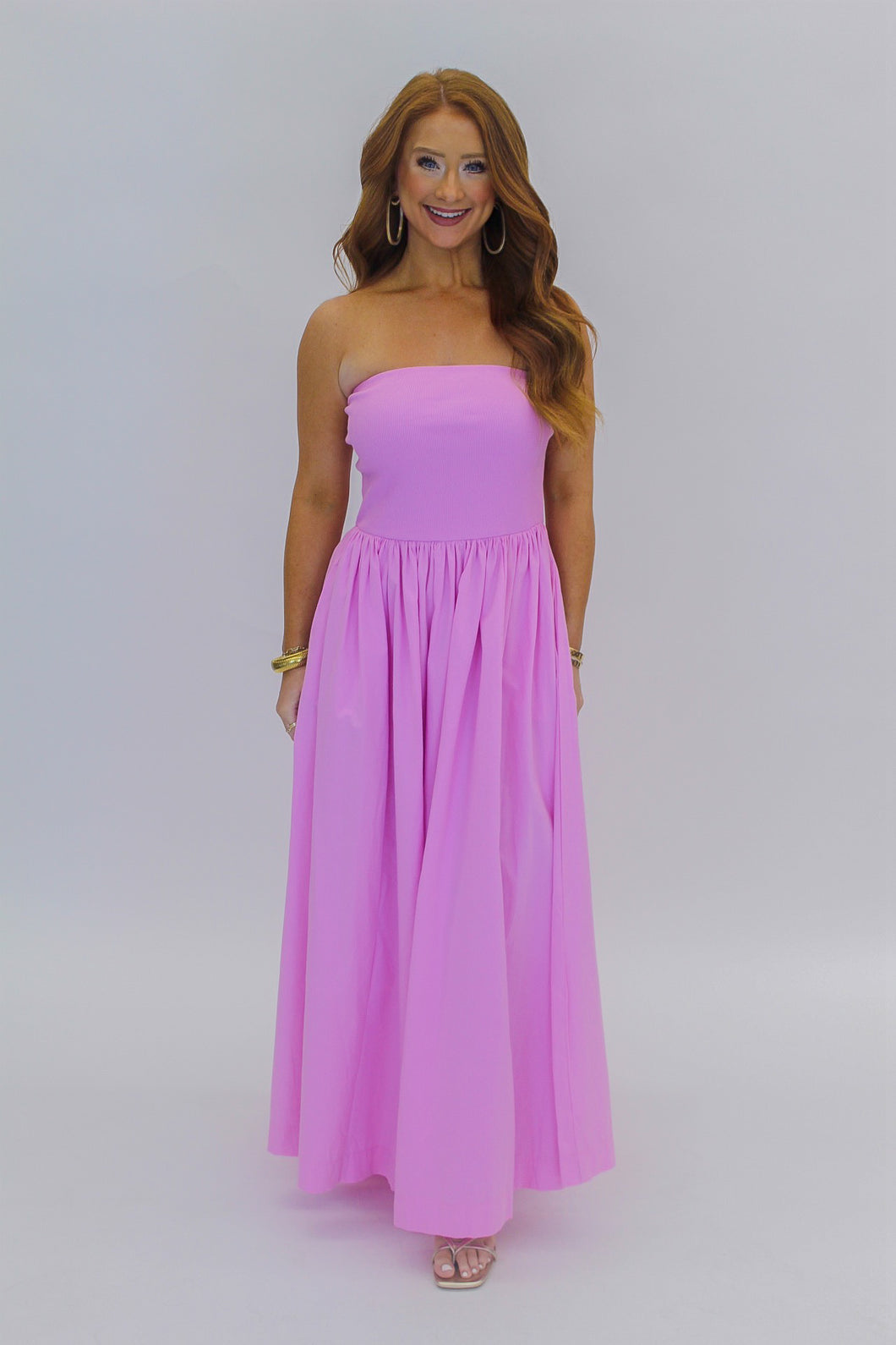 Nora Strapless Flowy Dress-Pink