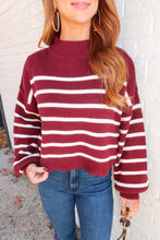Load image into Gallery viewer, Oxford Stripe Knit Sweater- Burgundy
