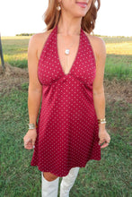 Load image into Gallery viewer, The Flirt Polka Dot Halter Dress-Burgundy
