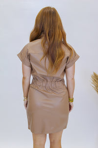 Unforgettable Faux Leather Dress-Camel