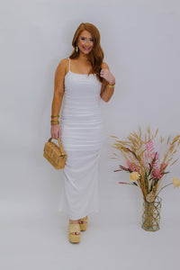 Bondi Ruched Maxi Dress- White
