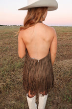 Load image into Gallery viewer, Ella Suede Fringe Dress- Olive
