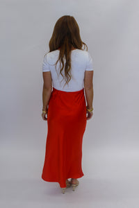 Alys Satin Midi Skirt-Tomato