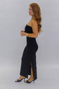 Carsen Strapless Midi Dress-Black