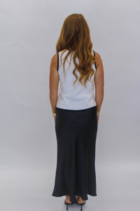 Alys Satin Midi Skirt-Black