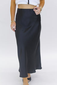 Alys Satin Midi Skirt-Black
