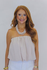Sailor Strapless Bubble Hem Top-Sand