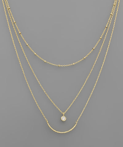 CZ & Curved Bar Layer Necklace