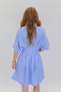 Collar Neck Waist Pleated Mini Dress