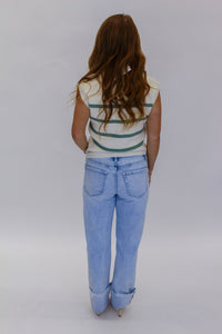 Wendy Collared Striped Polo Vest-Sage