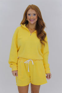 Sunny Drawstring Terry Shorts-Yellow