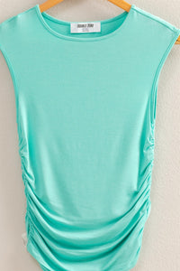 Certainty Cap Sleeve Rushed Top-Turquoise