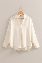 Load image into Gallery viewer, Jacey Collared V-Neck Satin Blouse-Cream
