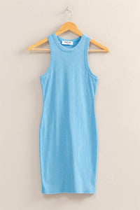 Carly Ribbed Halter Dress-Blue
