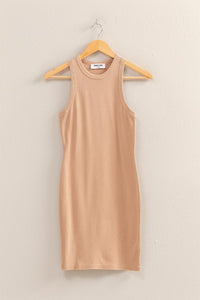 Carly Ribbed Halter Dress-Taupe