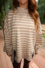 Load image into Gallery viewer, Varsity Striped Mock Neck Sweatshirt-Taupe
