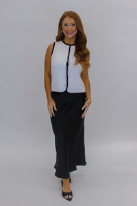 Alys Satin Midi Skirt-Black