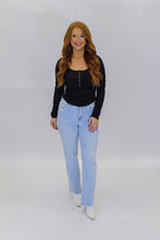Load image into Gallery viewer, Rebecca Button Up Ribbed Top- Black
