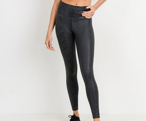 High Waisted Black Mamba Snake Foil Print Leggings