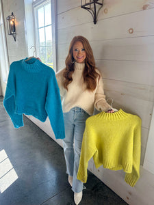 Lizzie Mock Neck Sweater-Lime